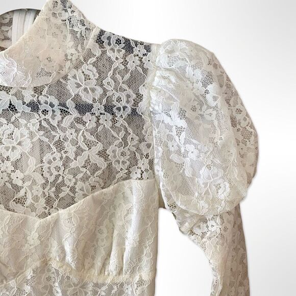 LPA Anita mini dress white lace puff sleeve from Revolve Sz XS NWOT $228 - Picture 6 of 11